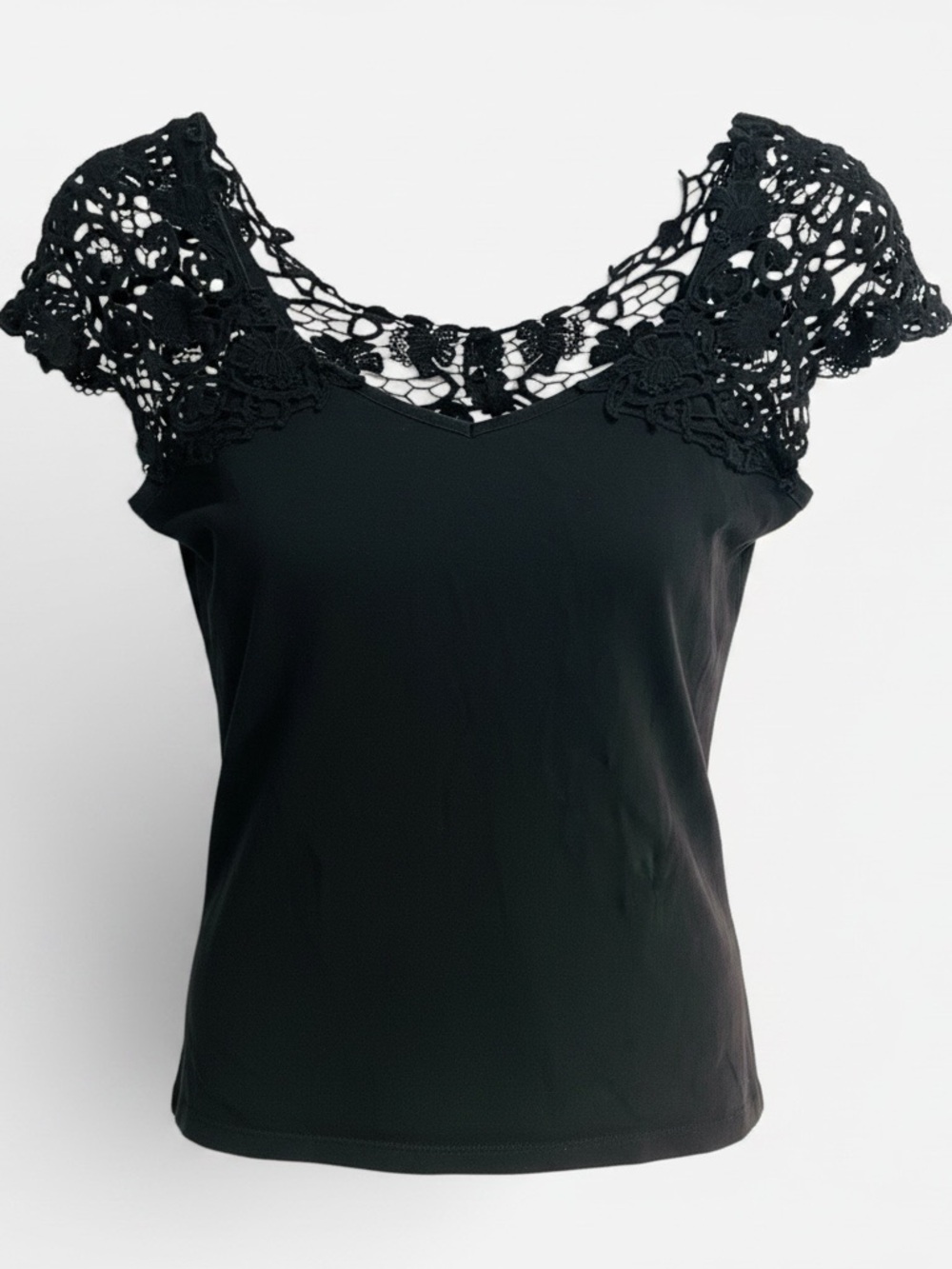 Black Crochet Lace Cap-Sleeve Camisole